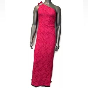 Adrianna Papell Hailey Evening Gown Dress 2 Pink Lace Formal One Shoulder Prom